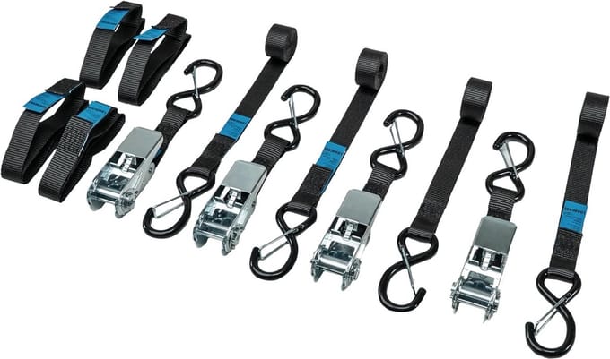 Complete 8-delige set spanbanden met ratel en lussen voor motor, scooter en quad