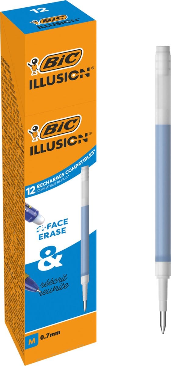 BIC Illusion Penvulling - Blauwe Navullingen voor Uitwisbare pen - Balpen met Warmtegevoelige Inkt - 12 Stuks