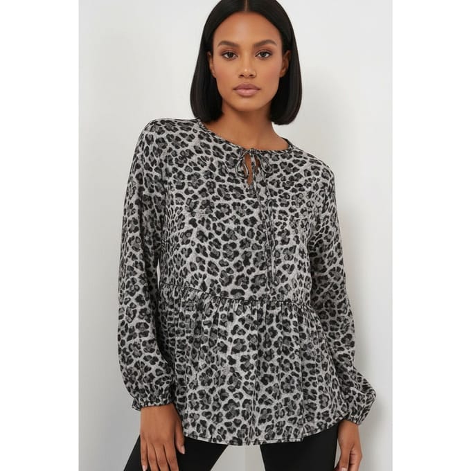 Geprinte Sifon Lange Mouwen Blouse met Binddetails