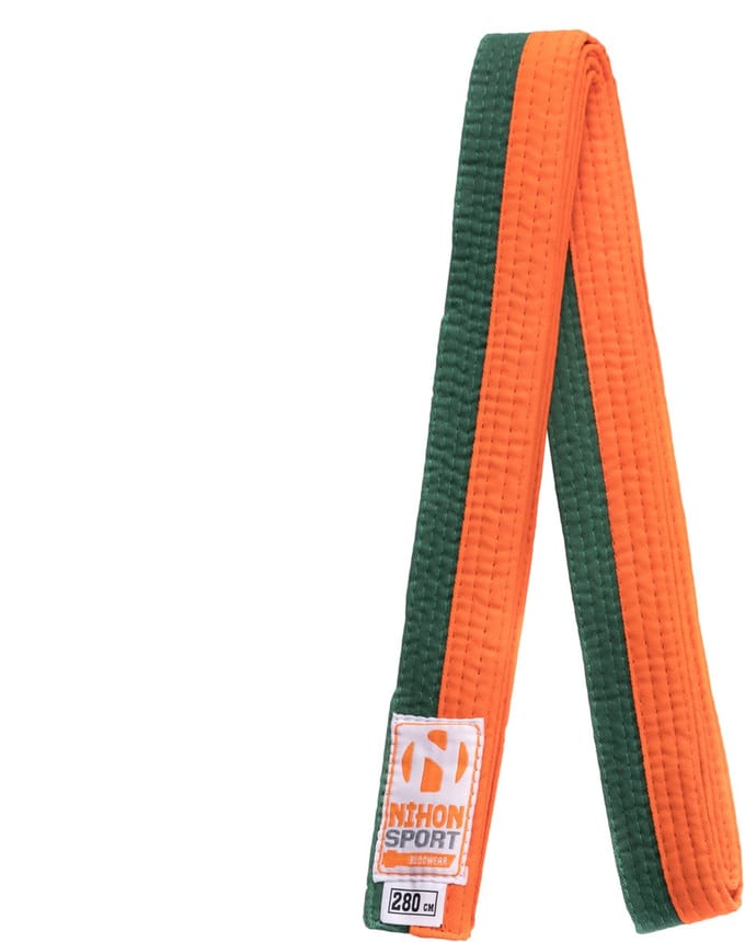 Tweekleurige judo- en karateband Nihon | stevige kwaliteit | Oranje / Groen (Maat: 280)