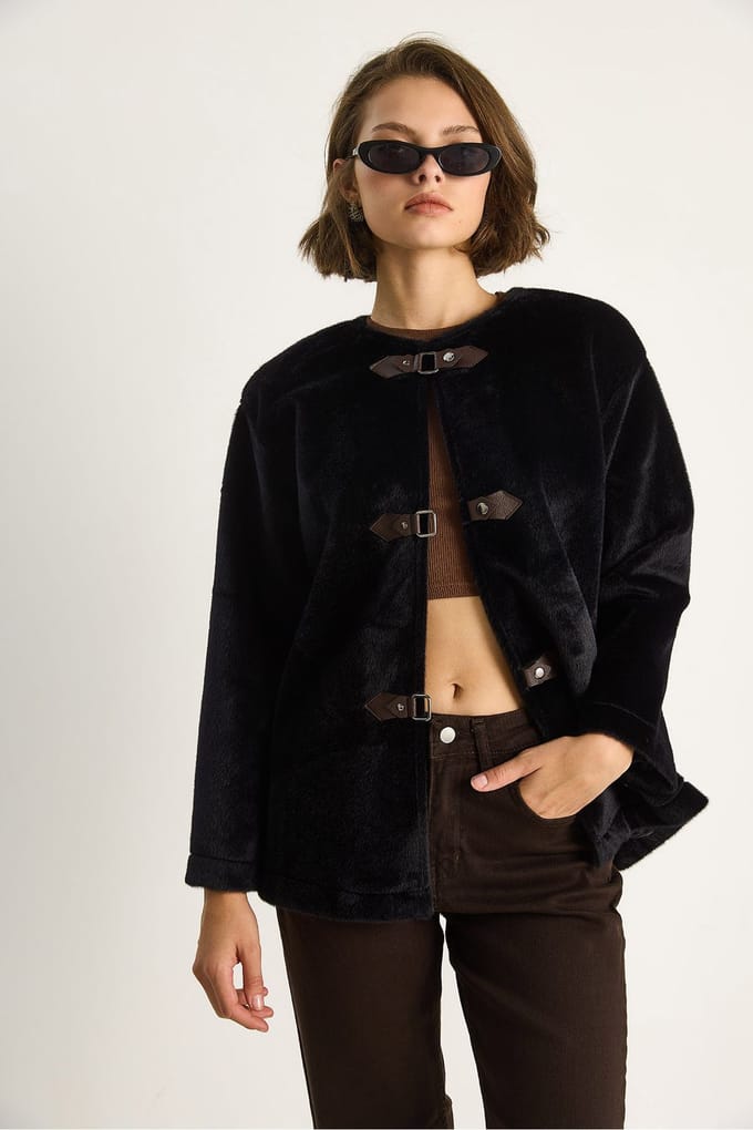 Gestructureerde Gabardine Buttoned Coat met Jacketkraag