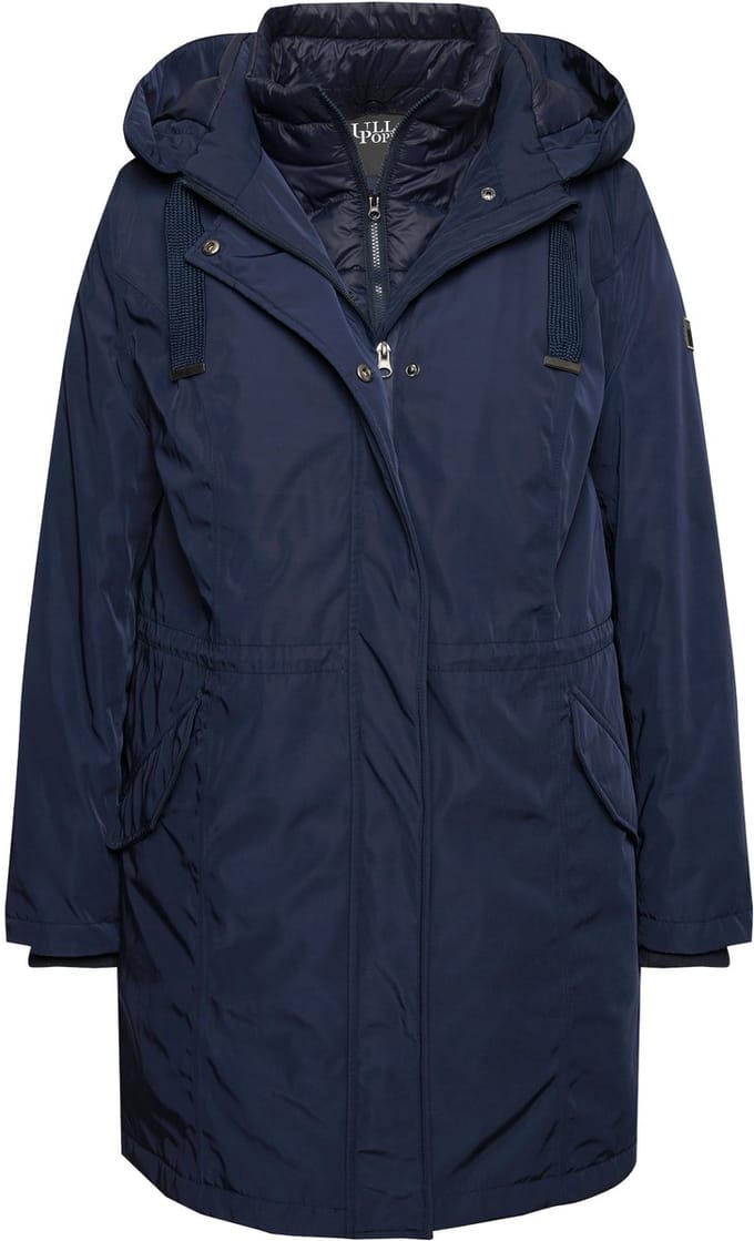 Ulla Popken - Dames - HYPRAR Performance parka opstaande kraag capuchon - Marine - Maat 42+