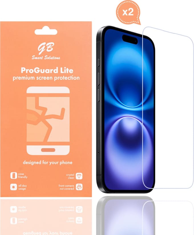 GB ProGuard Lite screenprotector - geschikt voor iPhone 16 Plus - 2 stuks - Ultradun Gehard Glas