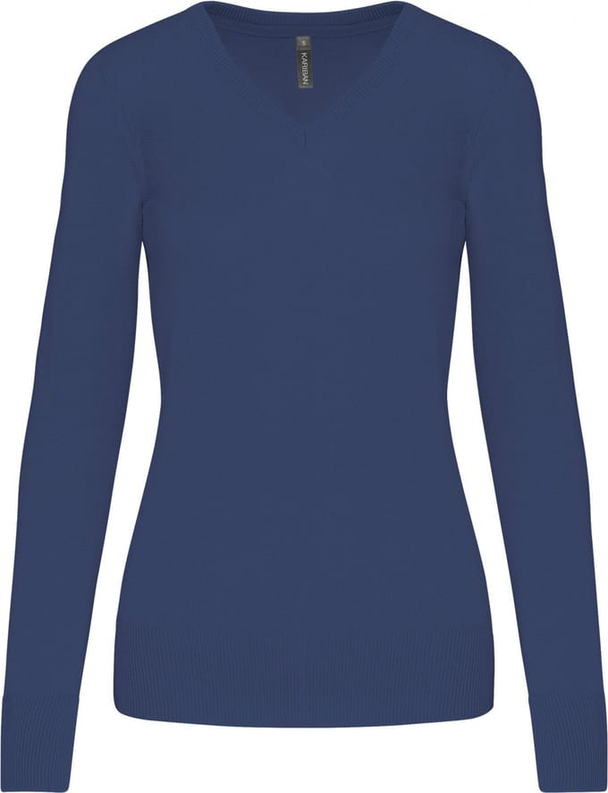 Pullover/Cardigan Dames M Kariban V-hals Lange mouw Deep Blue 50% Katoen, 50% Acryl