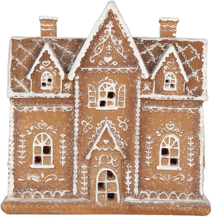Clayre & Eef Gingerbread house met LED 21x8x20 cm Bruin Kunststof