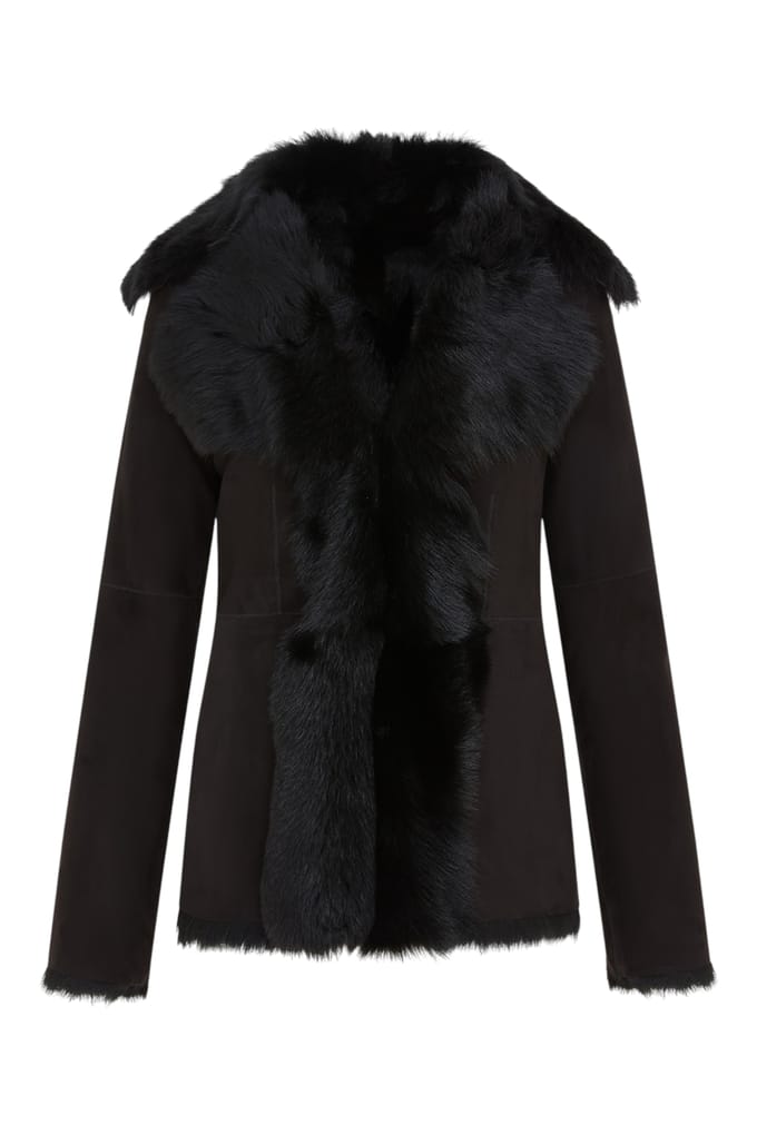 Dames zwarte Toscaanse Merino schapenvacht suède leren jas - Siena