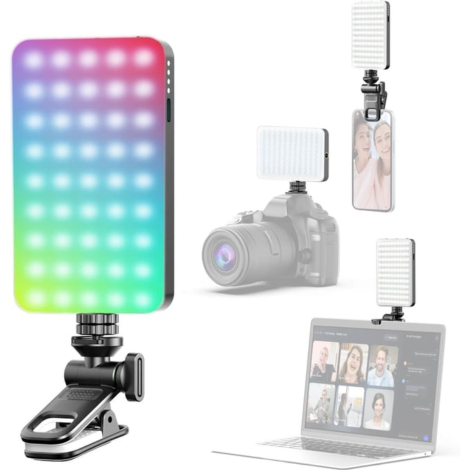 Lampe vidéo LED de poche RGB Fill Light 2500K-9000K, intensité variable, 10 effets d'éclairage de scène noir