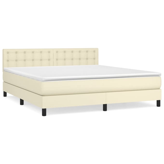 vidaXL - Boxspring - met - matras - kunstleer - crèmekleurig - 180x200 - cm