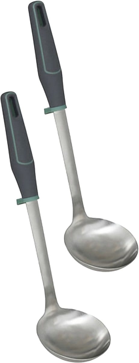 5Five Soep/saus opscheplepel - 2x - zilver - RVS - 34 cm - Keukengerei/soeplepel - Robuust/duurzaam
