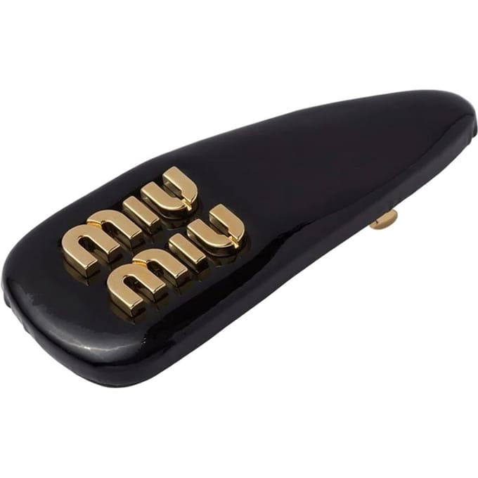 Miu Miu Letter Versierde Lak Haarclip Dames Haaraccessoires Zwart 5IF092069F0002 Basic Packaging-Box Not Included
