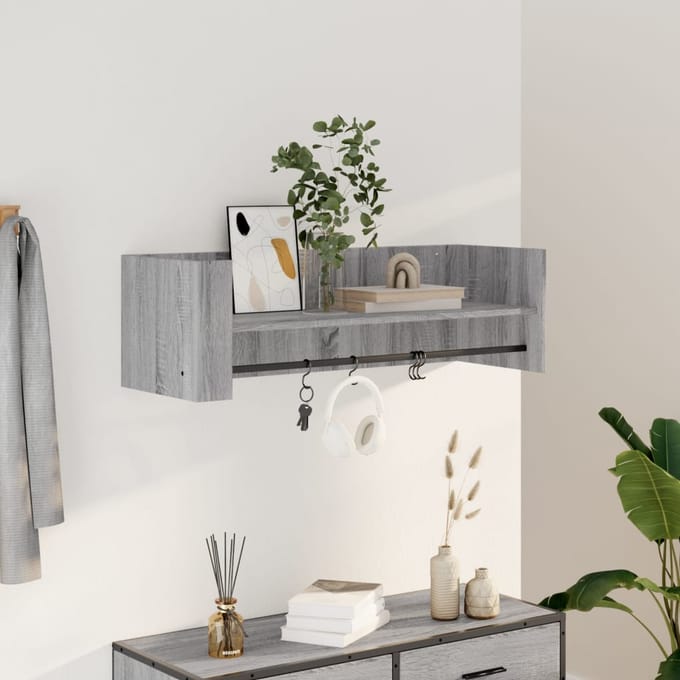 vidaXL - Wandschap - 100x35x30,5 - cm - bewerkt - hout - grijs - sonoma - eikenkleurig