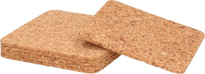 Kesper Glazen onderzetters - kurk - set 6x stuks - 10 x 10 cm - vierkant