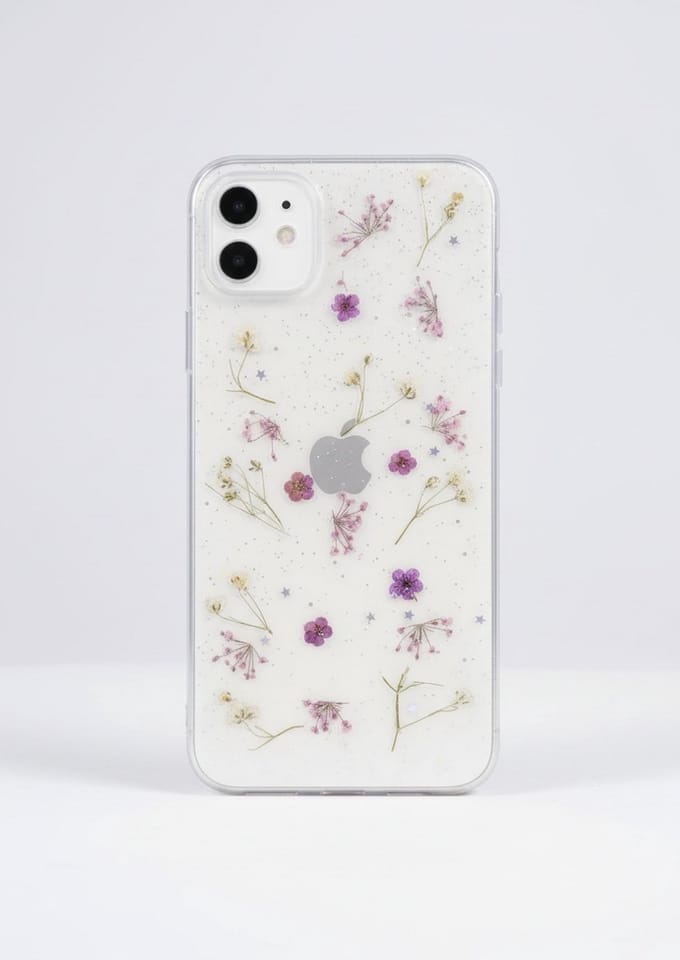 Iphone 16 telefoonhoesje - gedroogde bloemetjes - paars