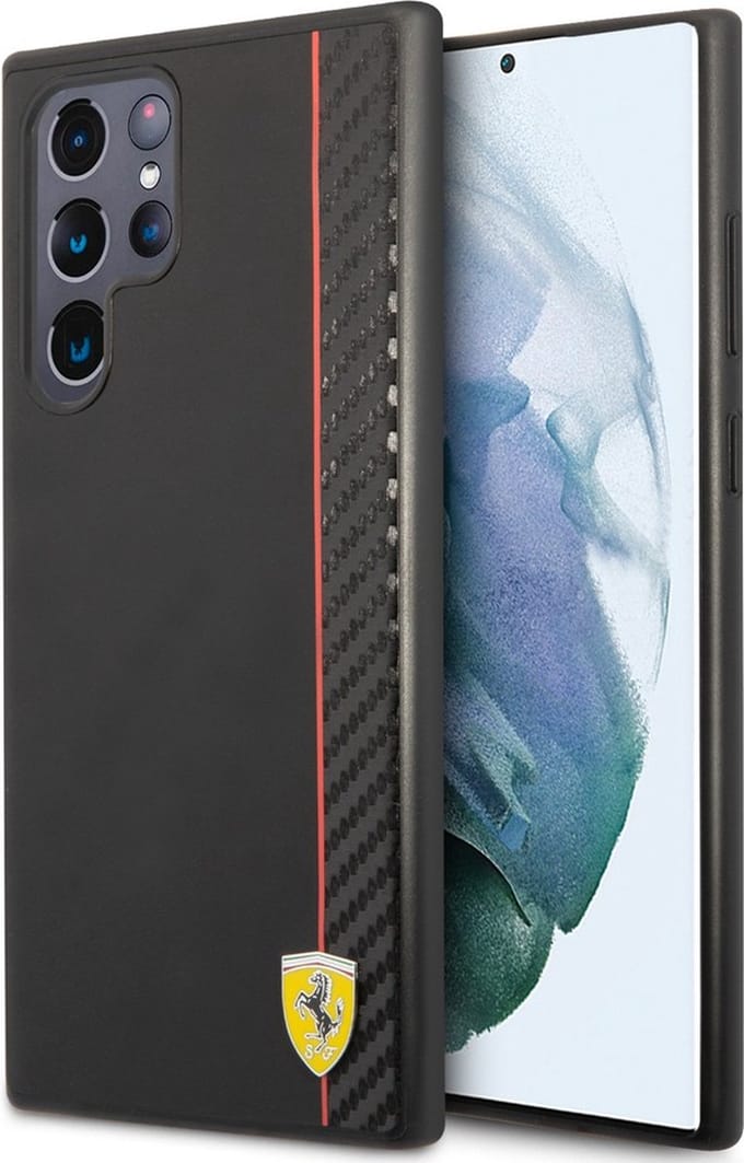 Ferrari Smooth Carbon Back Case - Geschikt voor Samsung Galaxy S22 Ultra - Zwart