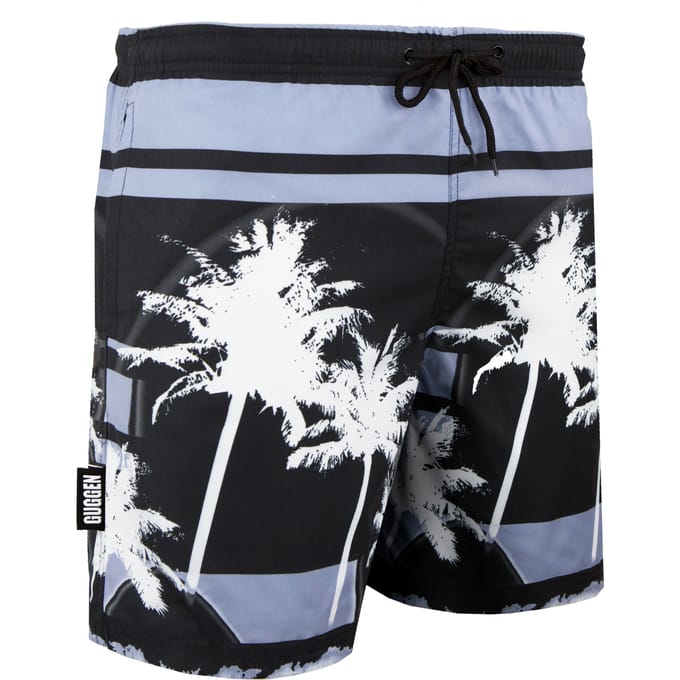 Heren Zwemshort met Palmpatroon Wit Zwart