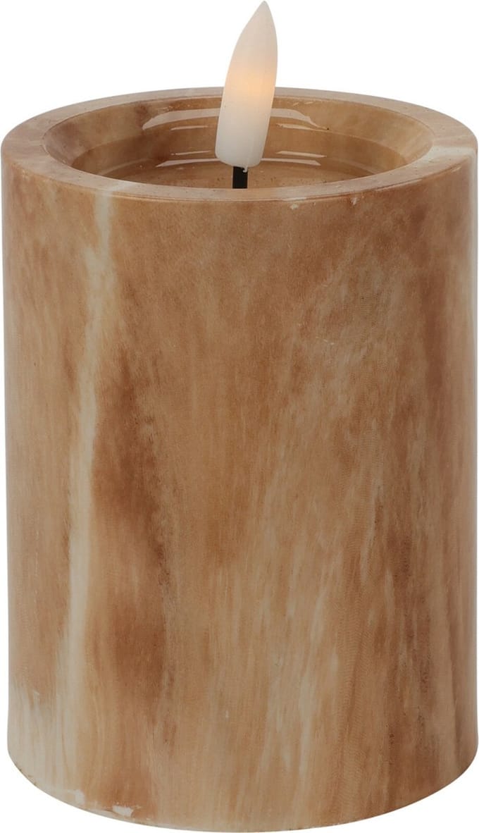 Home & Styling LED kaars -bruin marmer - D7,5 x H10 cm -met timer
