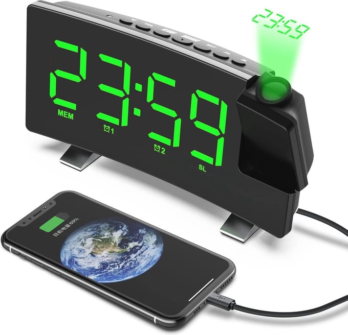 Digitale Projectiewekker met Dubbel Alarm en USB Aansluiting voor Slaapkamer