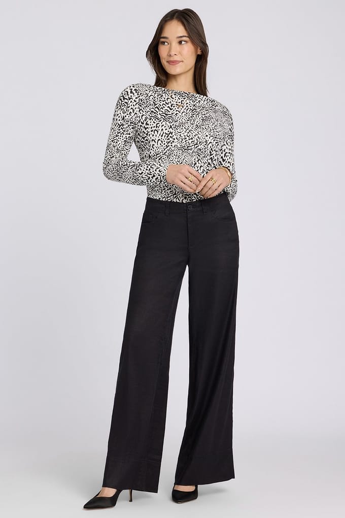 5 Pocket Wijde Pantalon In Stretch Linnen Met Super Hoge Taille