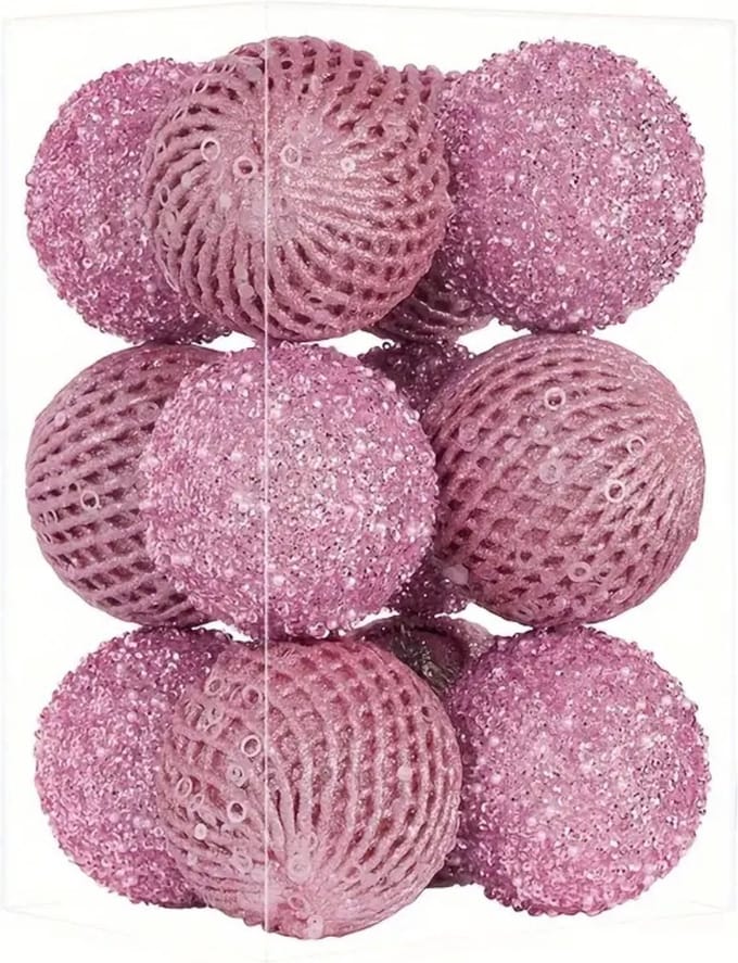 Nivard Kerstballen - Kerstversiering - Plastic - Kerstballenset - Roze - 12 stuks