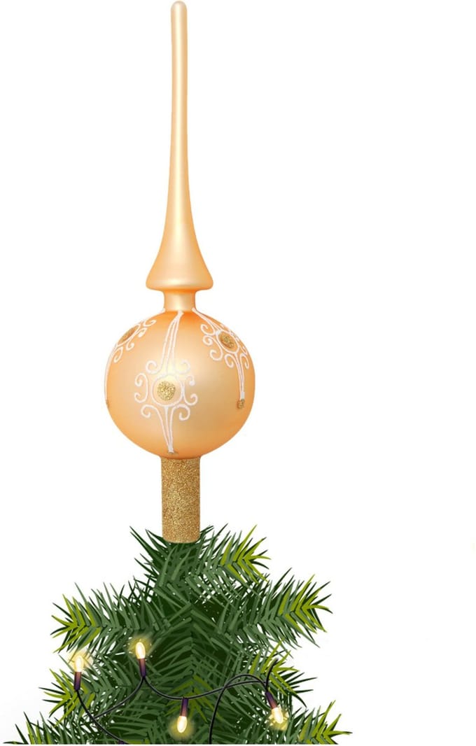 Krebs Kerst piek - 1x - goud - 28 cm - glas - mat - gedecoreerd - luxe - kerstboompiek