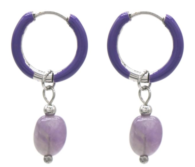 Dielay - Oorringen met Amethist - RVS - 1x2,5 cm - Zilverkleurig