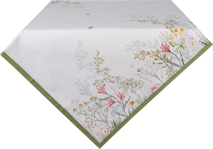 Clayre & Eef Tafelkleed 100x100 cm Wit Katoen Bloemen