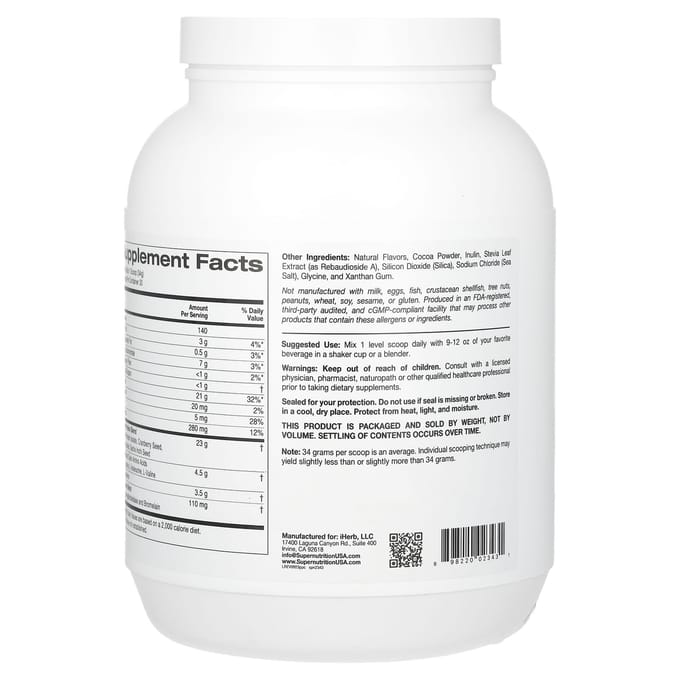 Super Nutrition, Perfect Plant Protein, Saveur Chocolat, 2,2 lb (1 020 g)