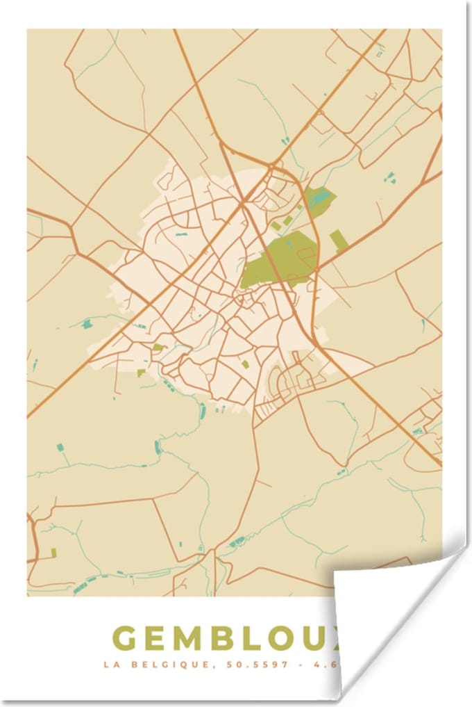 Poster Kaart - Plattegrond - België - Stadskaart - Gembloux - 20x30 cm