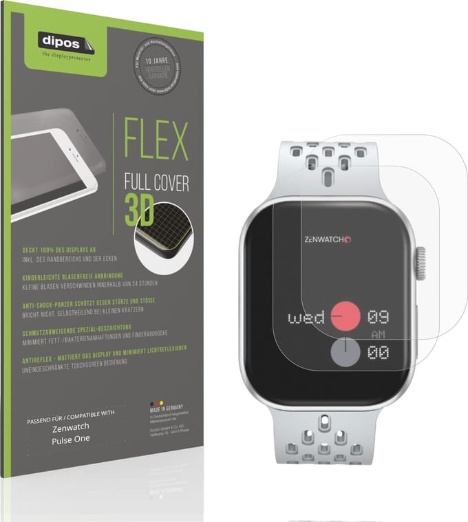 dipos FLEX – 2x Matte Screenprotector geschikt voor Zenwatch Pulse One | Volledige Schermbescherming | Case-Friendly