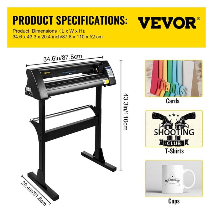 Vinylsnijder 28 inch Vinylsnijmachine 720mm Papierinvoer Vinylplotter Snijmachine met Stevige Vloerstandaard voor het Snijden van Papier Zwart