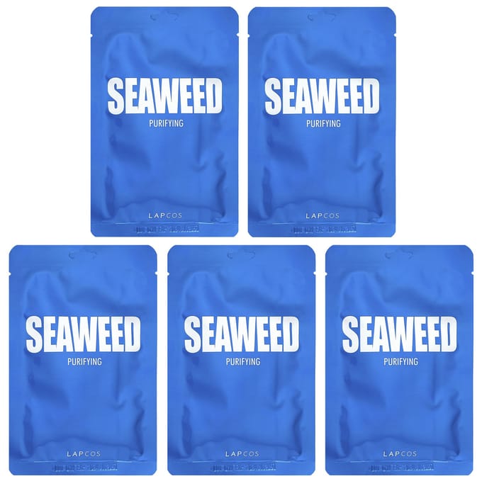 Lapcos, Seaweed Beauty Sheet Mask Set, Purifying, 5 sheets, 25 ml (0.84 fl oz) each blue