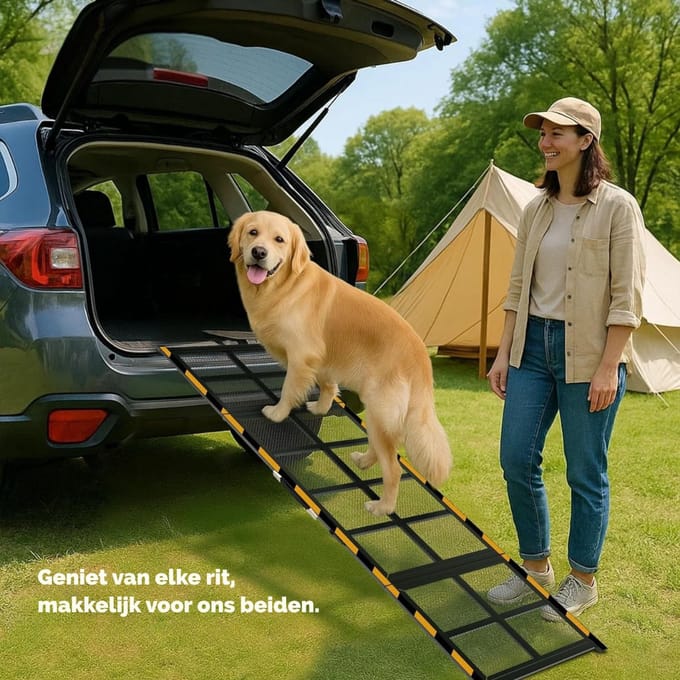Hondenloopplank Voor Auto - Hondenloopplank Inklapbaar - Loopplank Hond -Zwart met geel