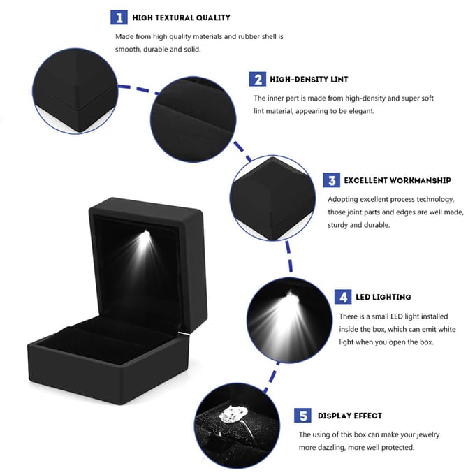Modieus LED Verlichte Ring Opbergdoos Sieraden Display Case Cadeau Zwart zwart