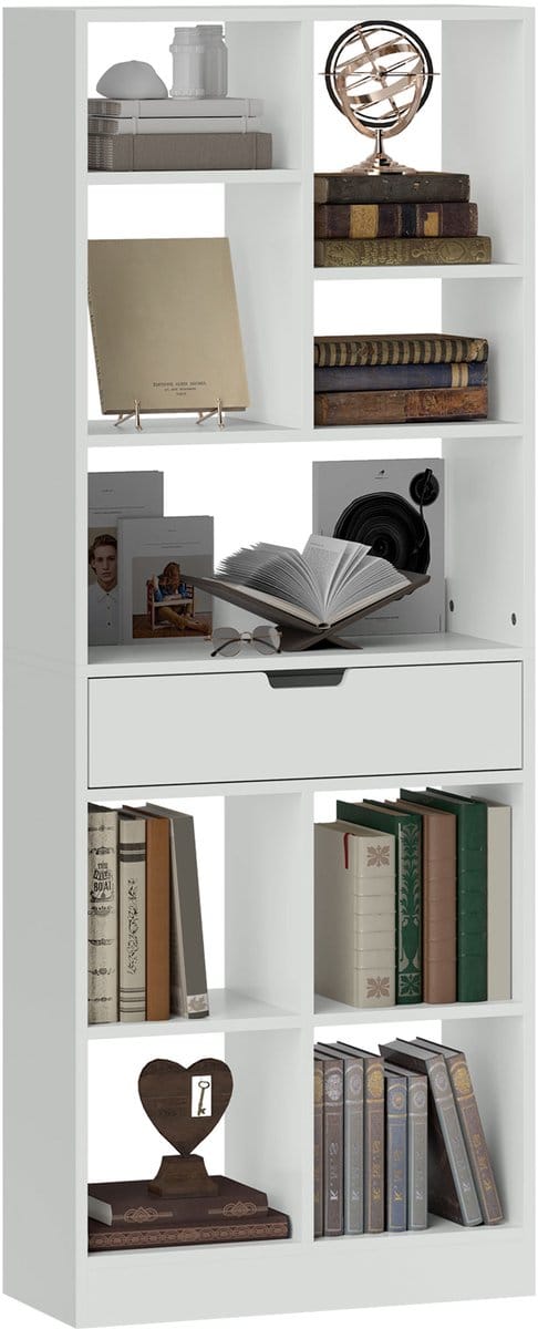 HOMCOM-Bücherregal-MDF, Spanplatte-60L x 26B x 158H cm-Weiß