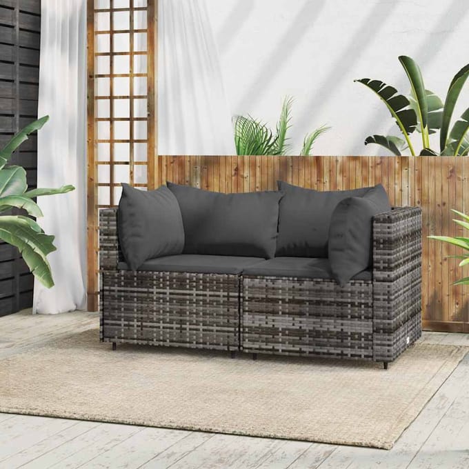 vidaXL - Tuinhoekbanken - met - kussens - 2 - st - poly - rattan - grijs