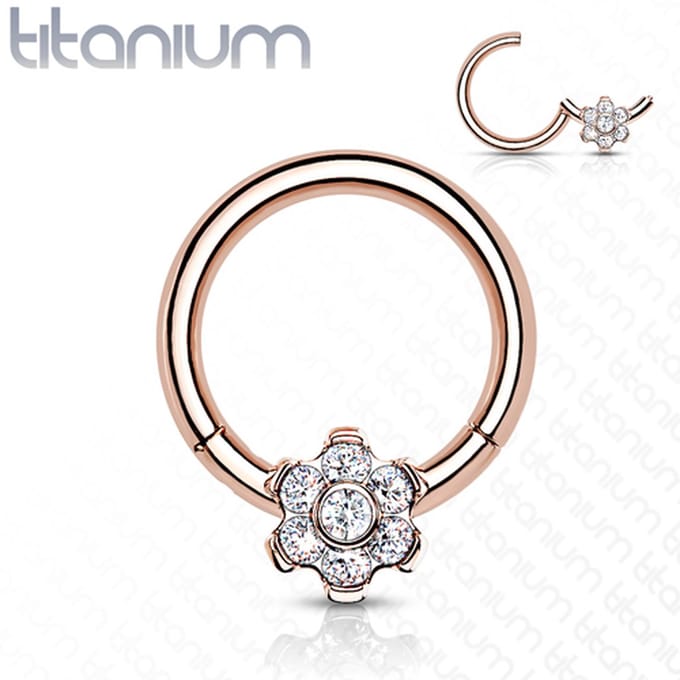 Piercing titanium front flower gemmed 1.2x8 - rose goud - LMPiercings
