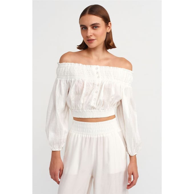 Schoudervrije Crop Blouse