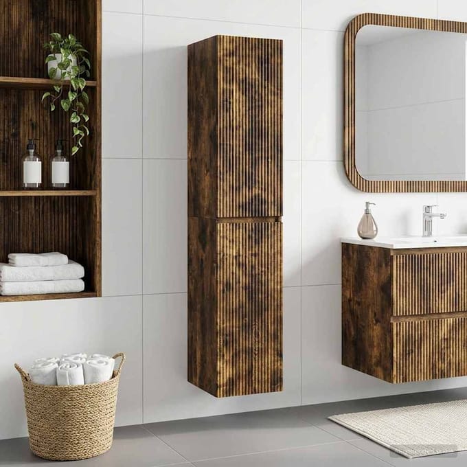 vidaXL - Wandgemonteerde - Badkamerkast - Gerookt - eiken - 33 - x - 34,5 - x - 160 - cm