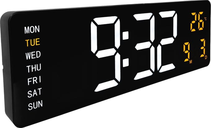 NeXtime Super Digi – Digitale Wand-/Alarmklok – 38.8 × 12.9 × 3.2 cm – ABS – Zwart