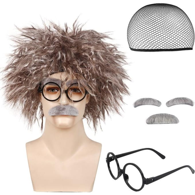 oude professor wetenschapper bruin pruik Adult size bruin