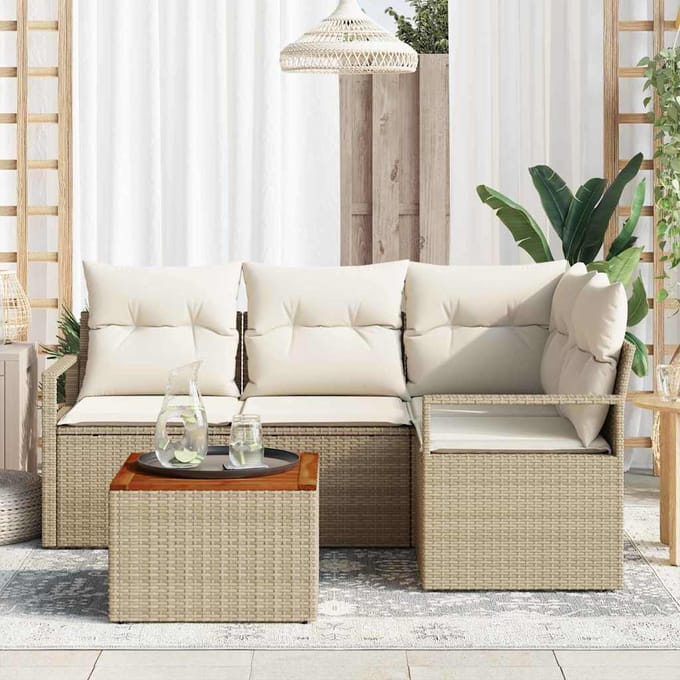vidaXL - Tuinbank - Set - 5 - st - Beige - en - Crème - poly - rattan
