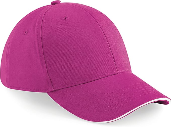Beechfield Pet - fuchsia roze met wit - 6 panel baseballcap - volwassenen - katoen