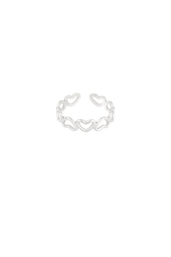 Love All Over Ring - Zilverkleurig - hartjes - one size - Ringen dames - Stainless steels - verstelbare ring