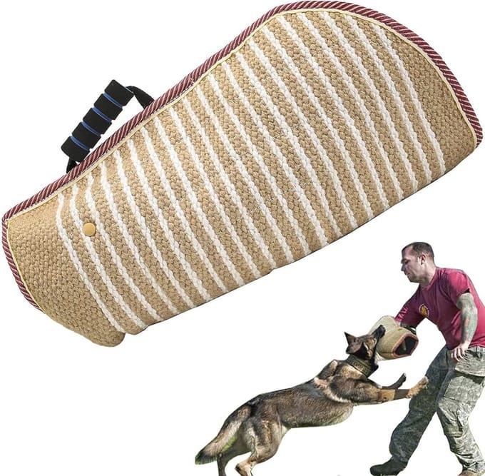 Zachte jute bijtbeschermhoes voor honden training met handvat