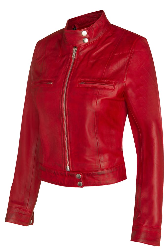 Dames effen leren motorbikerjack-Braga