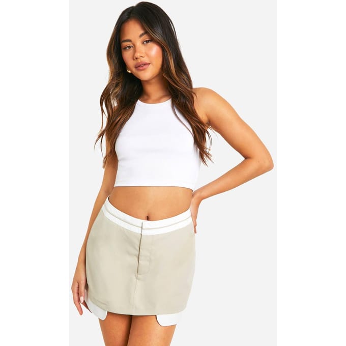boohoo Dames Contrast Taille Op Maat Gemaakte Skort | Steen | Maat: 40
