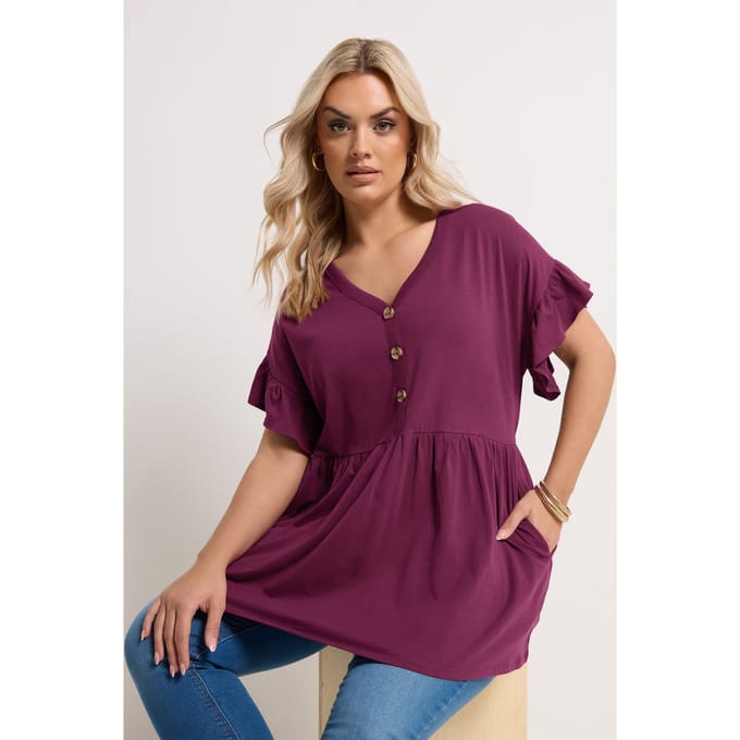 Yours Paarse Peplumtop Met Knoopsluiting Size 42