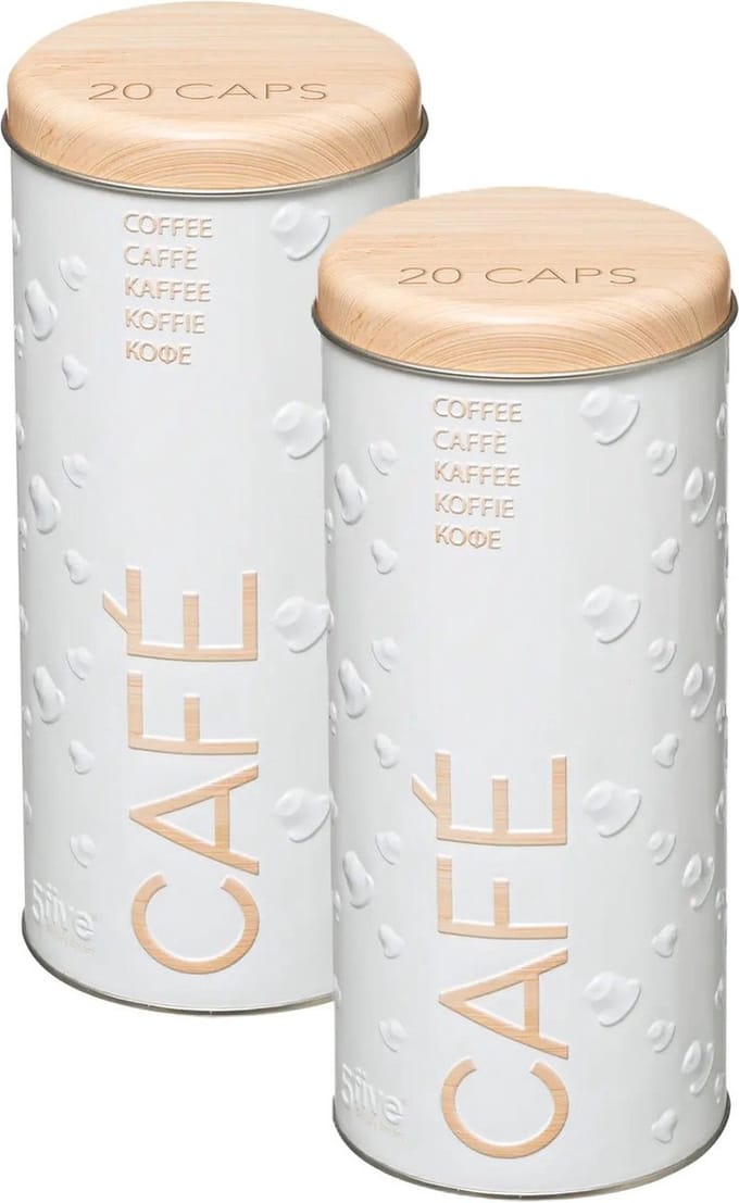 5Five Koffie pads voorraadbus/bewaarblik - 2x - metaal - 18 x 8 cm - voor 20 pads