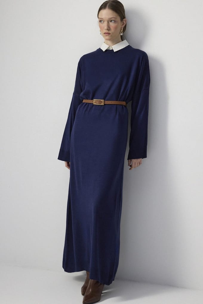 Touché Privé - Oversized gebreide jurk - Marine - Dames