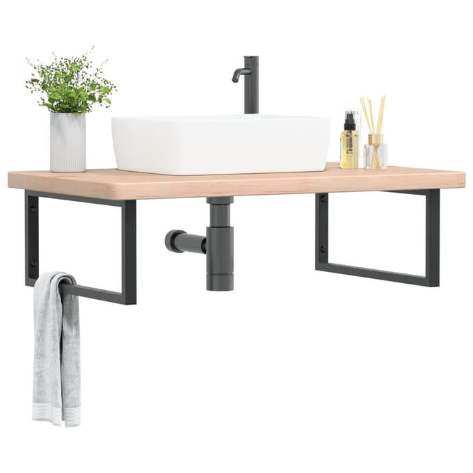 vidaXL - Badkamer - wandschap - staal - en - massief - eikenhout
